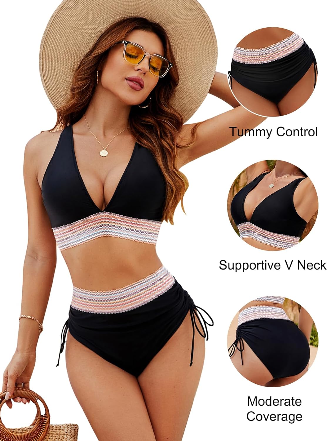 Ammy | Bauchfreie Bikini-Sets mit hoher Taille und Farbblock