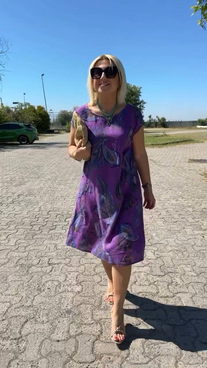 Ava | Bedrucktes Leinenkleid