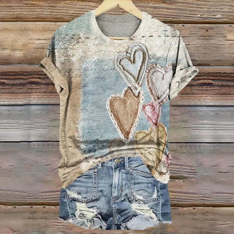 Emmanuelle | Vintage T-Shirt mit Herzaufdruck