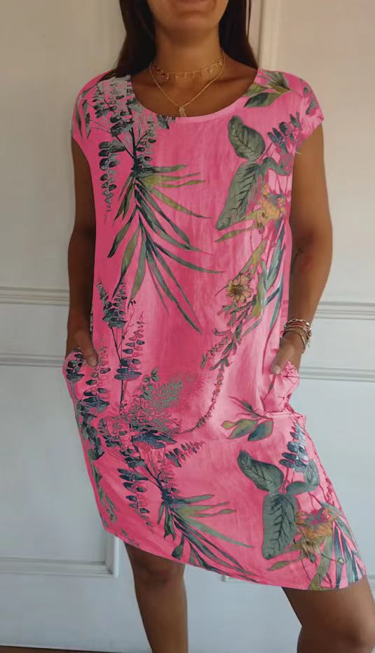 Kala | Damen-Baumwoll- und Leinenkleid mit Rundhalsausschnitt und Druck