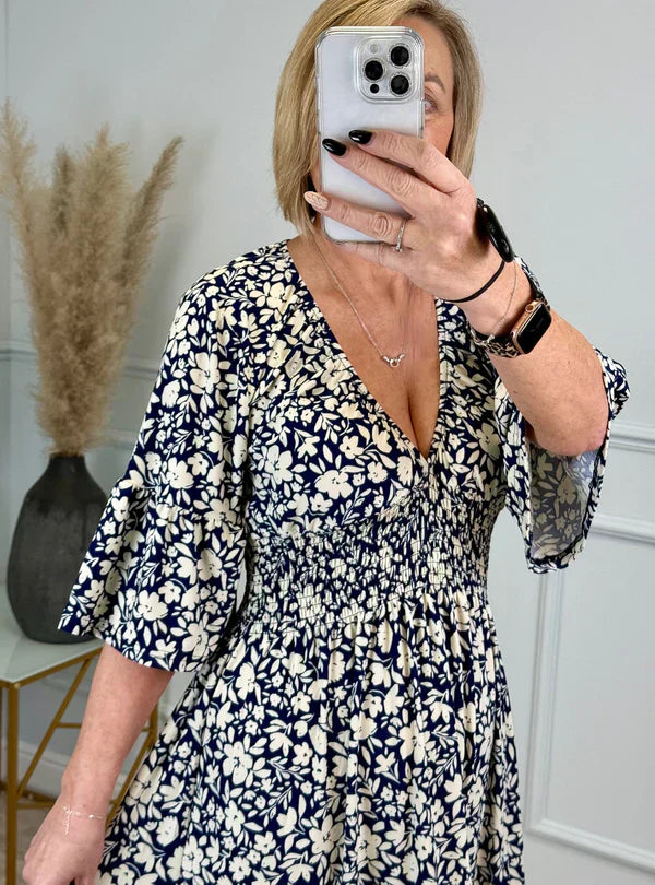 Becca | Kleid mit Falten und Leopardenmuster