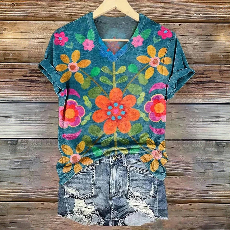 Clarey | T-Shirt mit Vintage-Blumenmuster