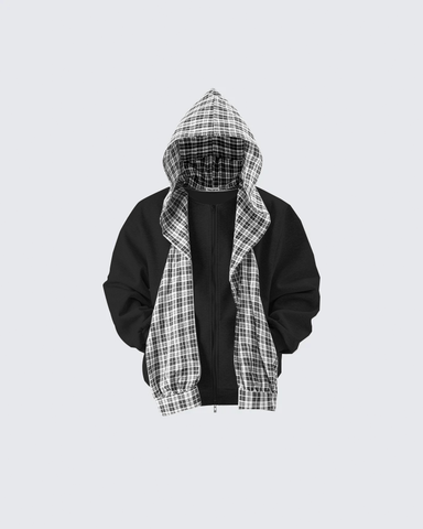Brooklynn | Karo-gefütterter Dual-Wear Reißverschluss-Hoodie