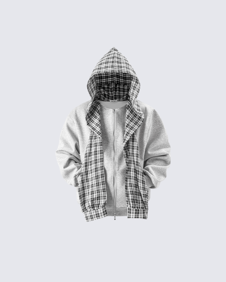 Brooklynn | Karo-gefütterter Dual-Wear Reißverschluss-Hoodie