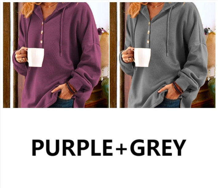 Leona | Bequemer Langarm-Hoodie mit Knopfdetails