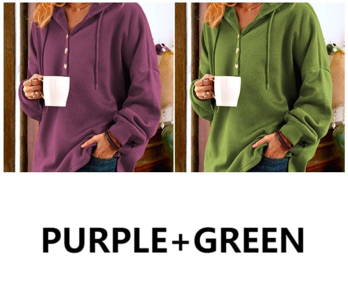 Leona | Bequemer Langarm-Hoodie mit Knopfdetails