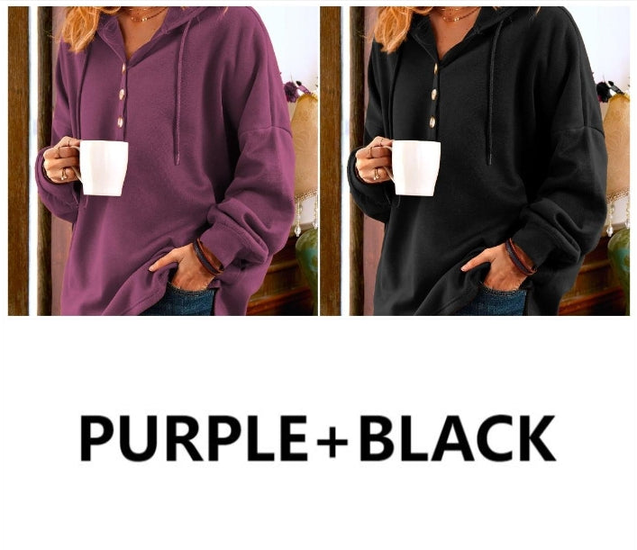 Leona | Bequemer Langarm-Hoodie mit Knopfdetails