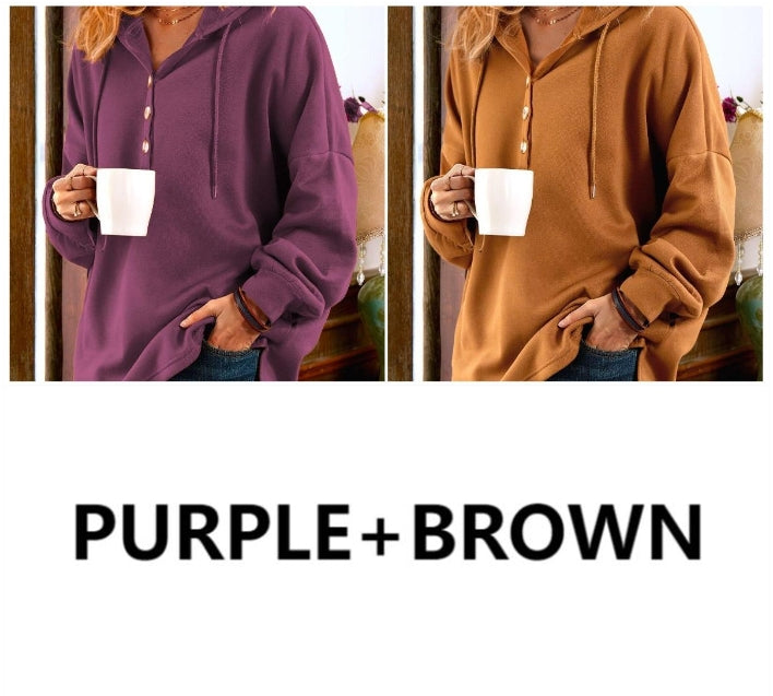 Leona | Bequemer Langarm-Hoodie mit Knopfdetails