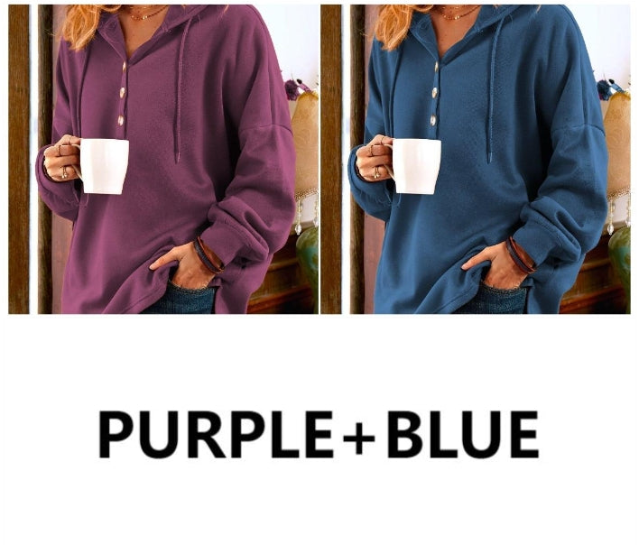 Leona | Bequemer Langarm-Hoodie mit Knopfdetails