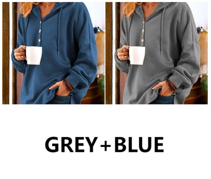 Leona | Bequemer Langarm-Hoodie mit Knopfdetails