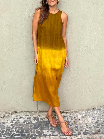 Shiloh | Langärmeliges Kleid aus Baumwolle und Leinen mit Tie-Dye-Schnitt
