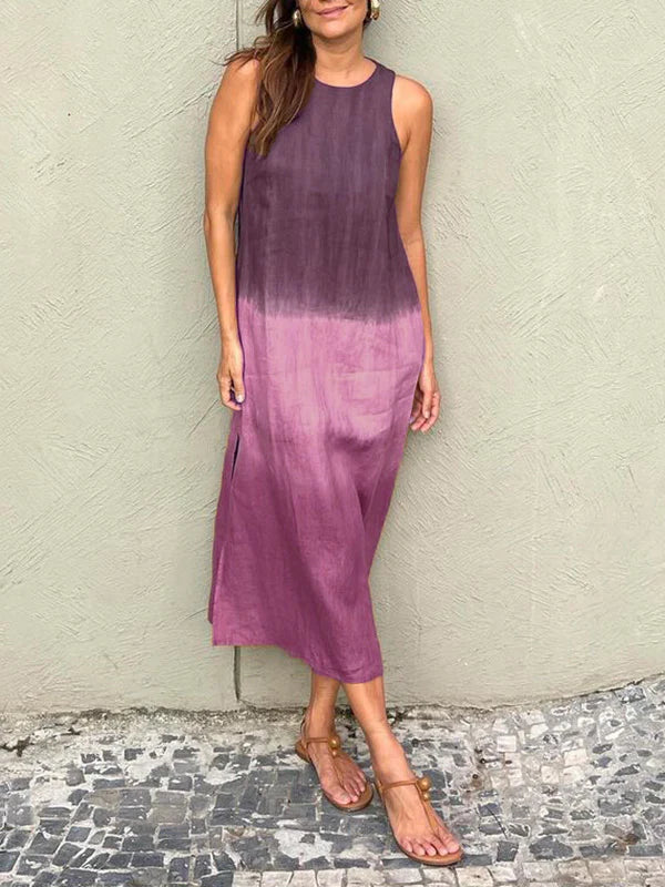 Shiloh | Langärmeliges Kleid aus Baumwolle und Leinen mit Tie-Dye-Schnitt