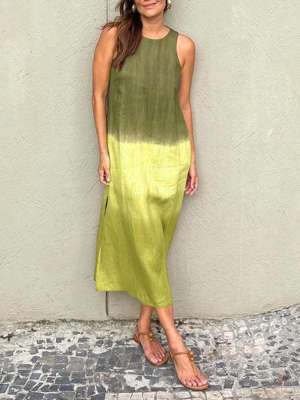 Shiloh | Langärmeliges Kleid aus Baumwolle und Leinen mit Tie-Dye-Schnitt