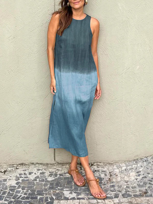 Shiloh | Langärmeliges Kleid aus Baumwolle und Leinen mit Tie-Dye-Schnitt