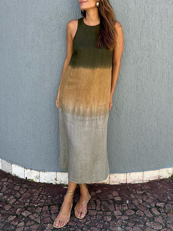 Shiloh | Langärmeliges Kleid aus Baumwolle und Leinen mit Tie-Dye-Schnitt