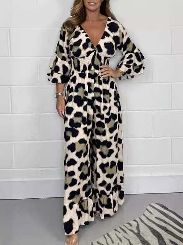 Juana | Heißer Verkauf Leopardenprint V-Ausschnitt Jumpsuit