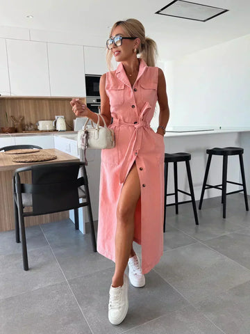 Kai |  Halbpreis-Angebot auf neue Produkte Robuste Denim-Kleid mit Knopftaschen