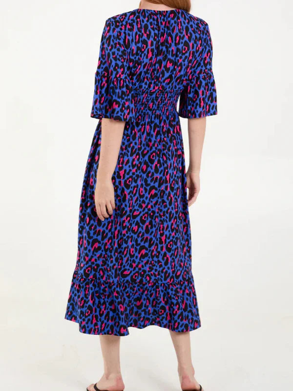 Becca | Kleid mit Falten und Leopardenmuster