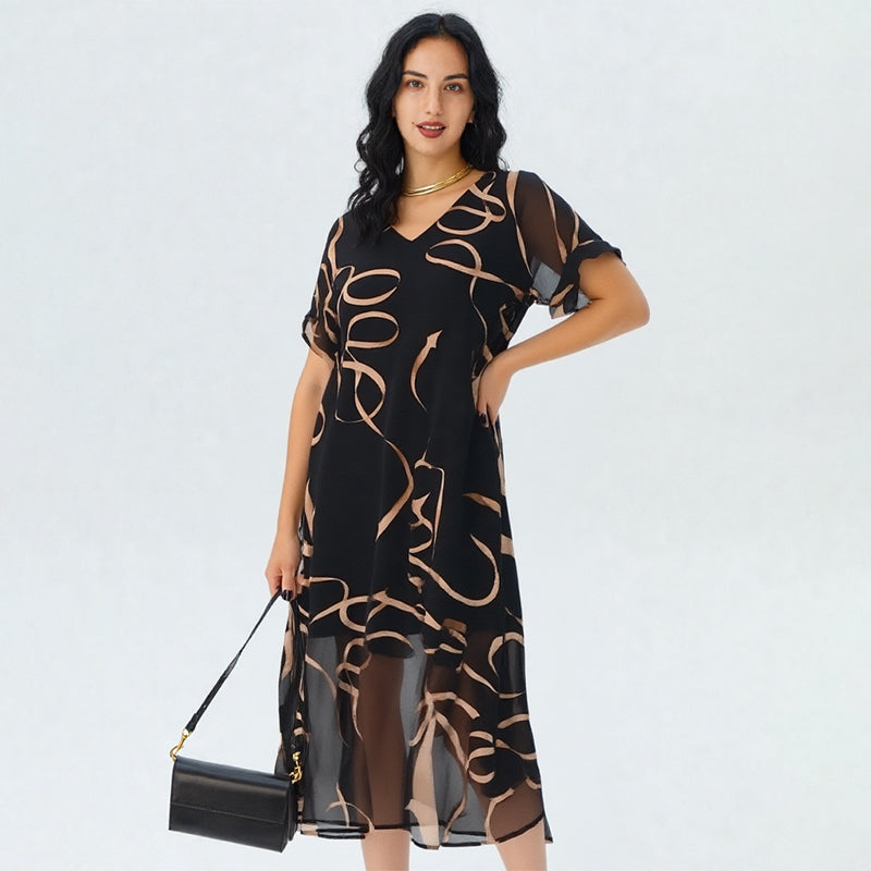 Agatha | Fließendes Maxikleid mit V-Ausschnitt und Print