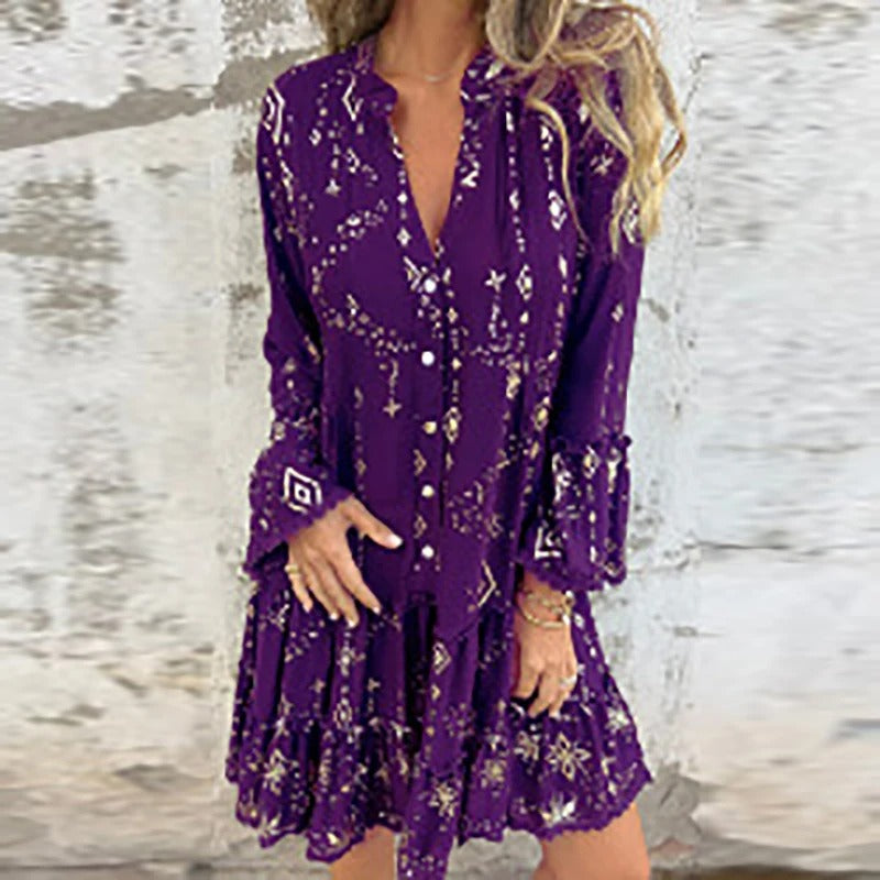 Gillian | Midikleid mit geometrischem Muster und V-Ausschnitt