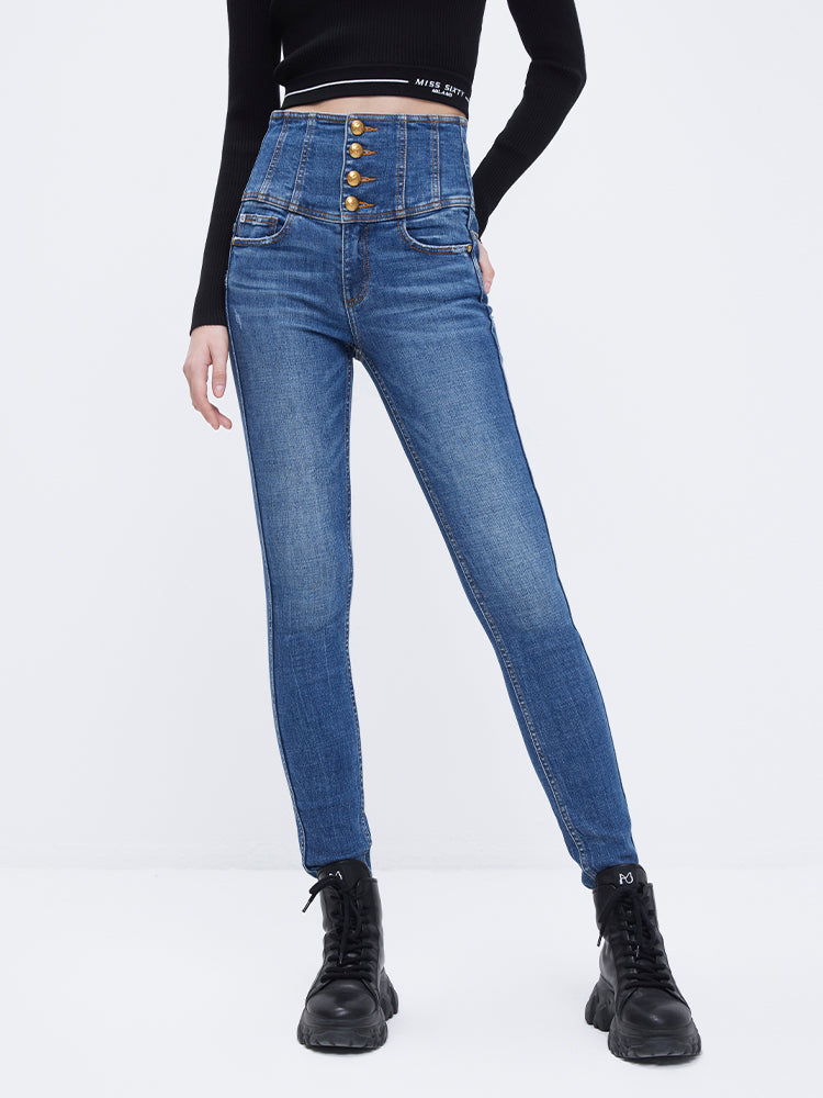 Clara | Super Hohe Taille Slim Jeans mit Vier Knöpfen