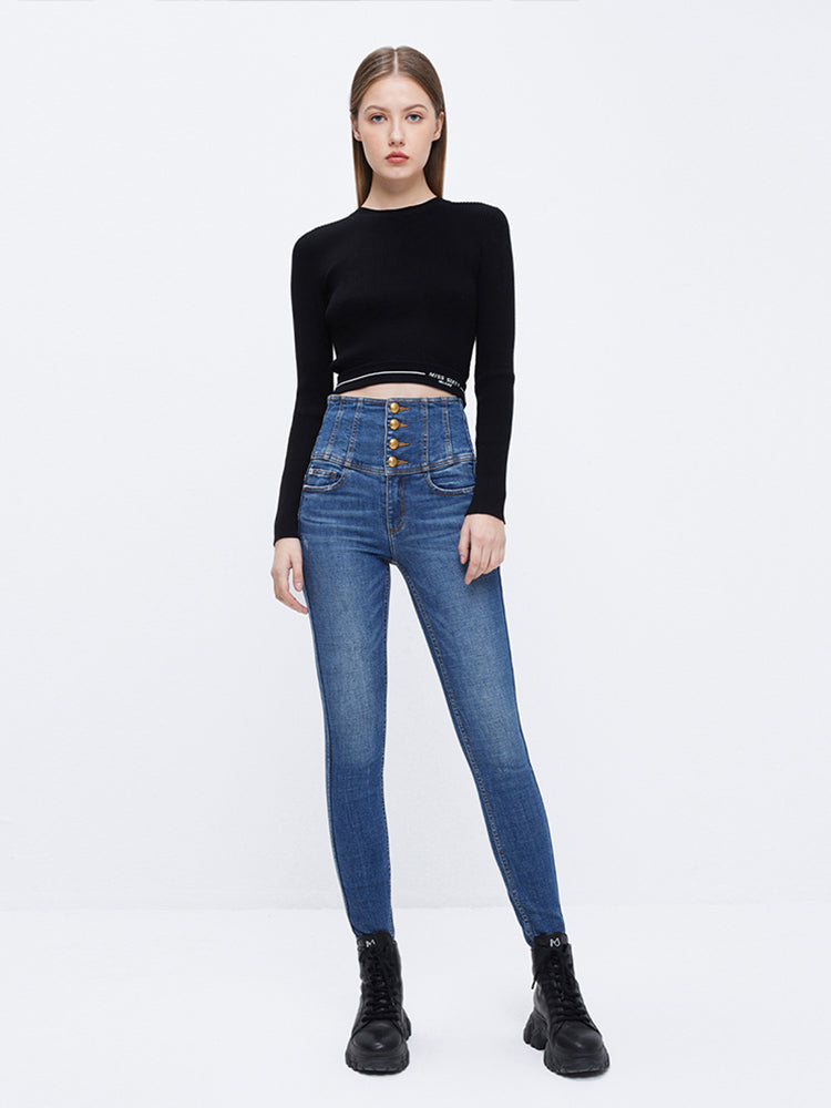 Clara | Super Hohe Taille Slim Jeans mit Vier Knöpfen