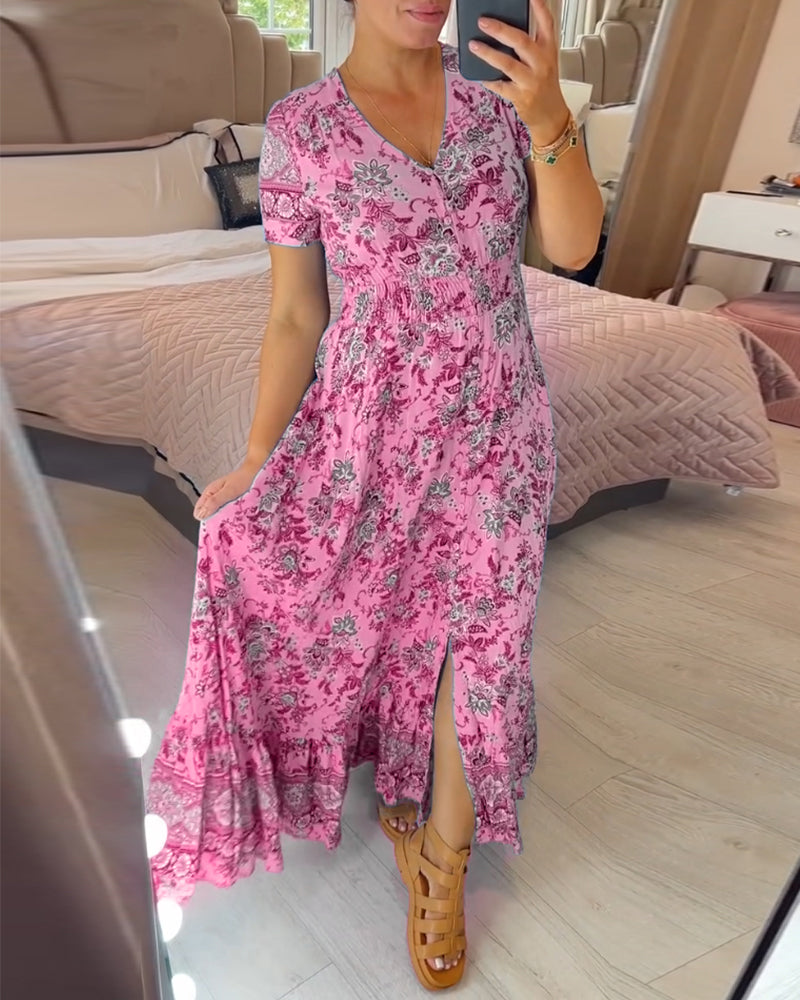 Tate | Kleid mit Blumenmuster und V-Ausschnitt