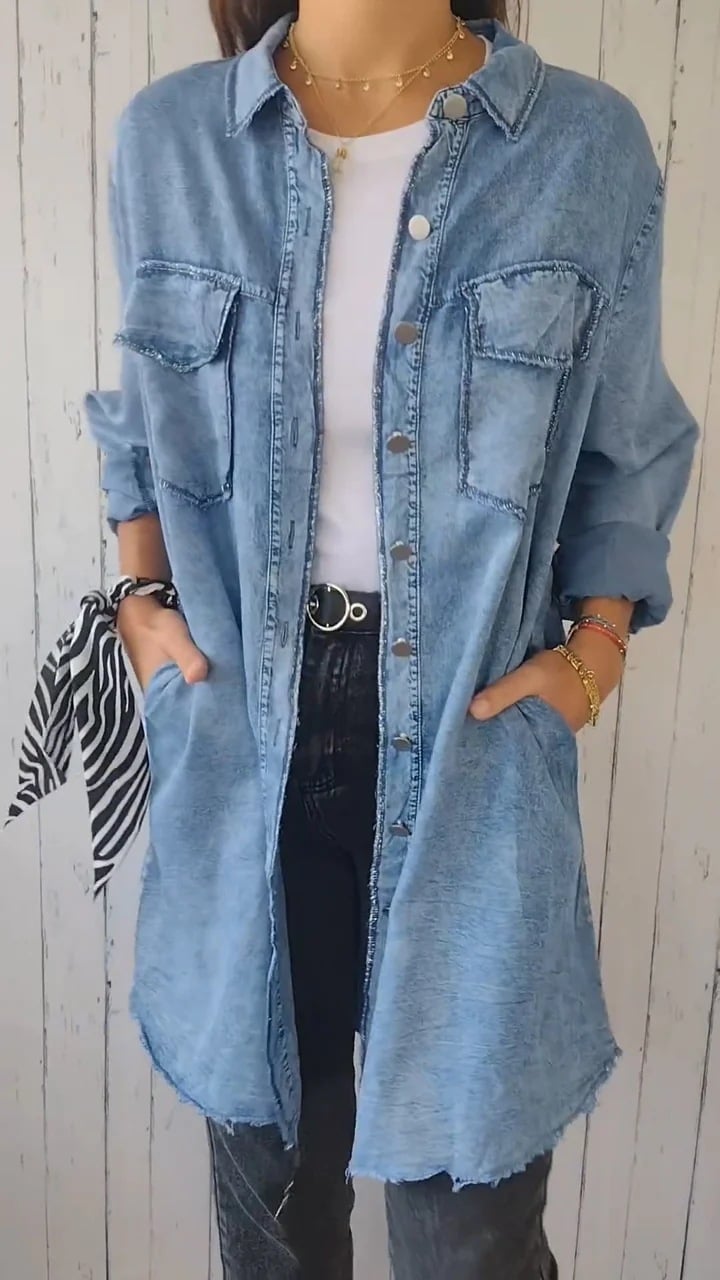 Kayla | Bequemes Denimhemd mit langem Mantel