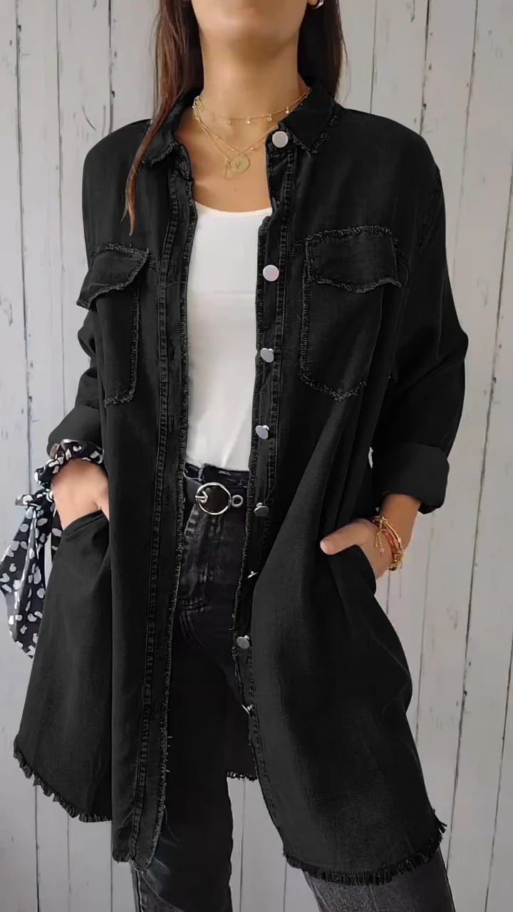 Kayla | Bequemes Denimhemd mit langem Mantel