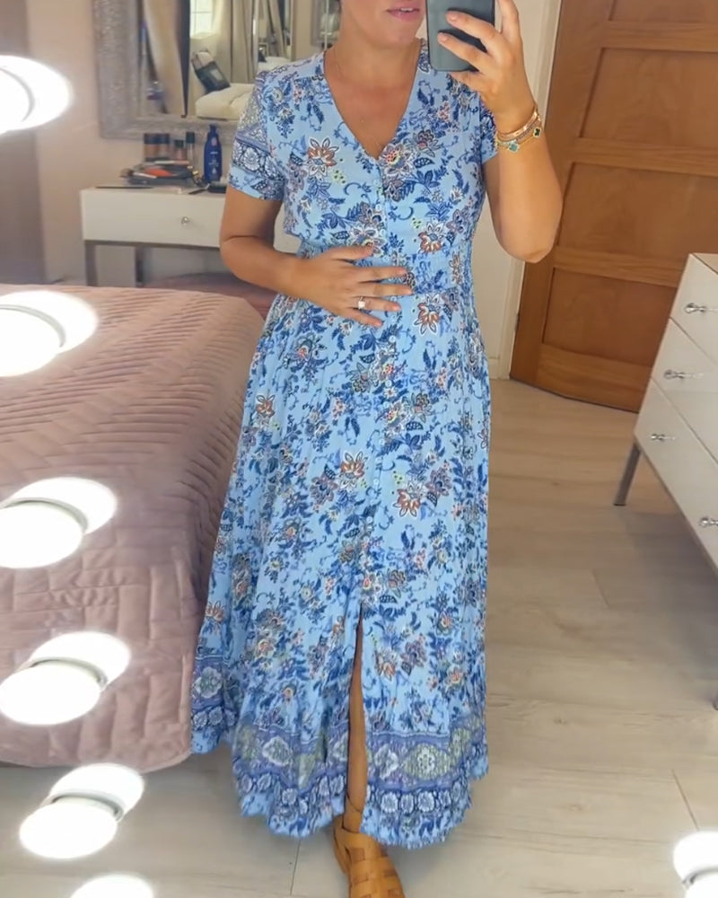 Tate | Kleid mit Blumenmuster und V-Ausschnitt