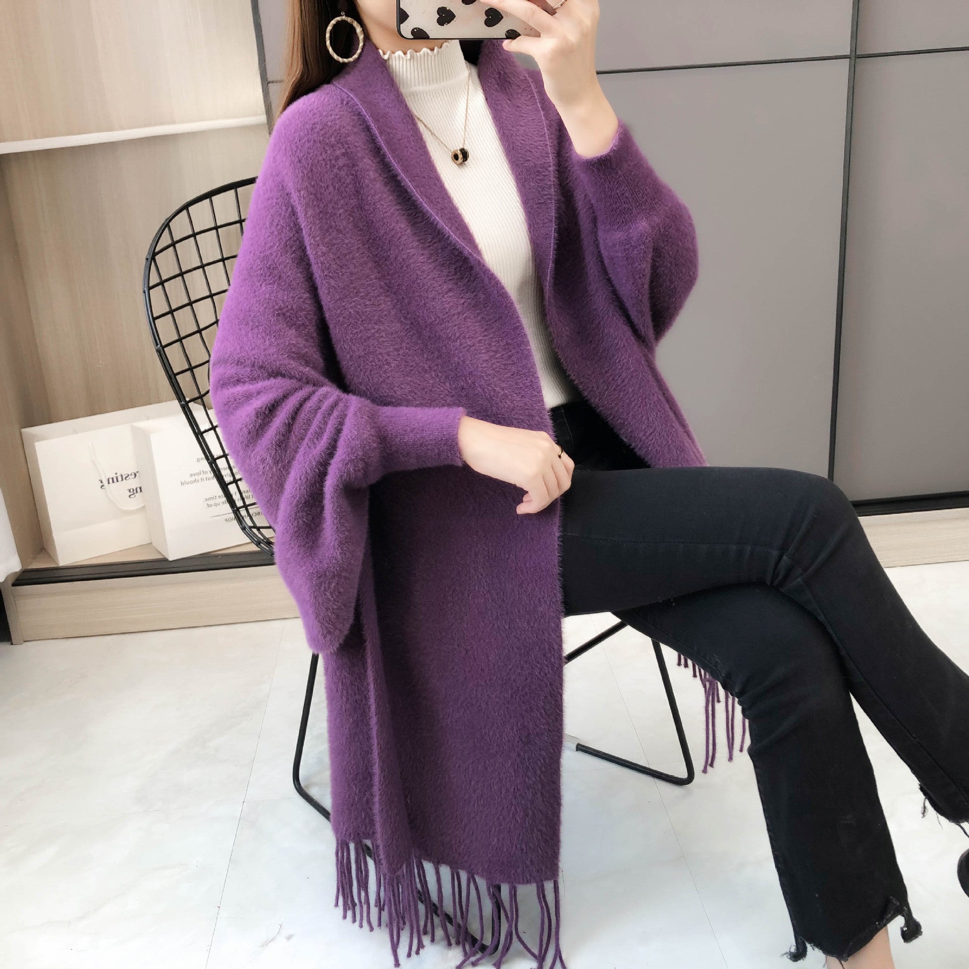 Mindy | Herbst-Specials Langärmliger, lässiger Schalmantel mit Quaste für Damen