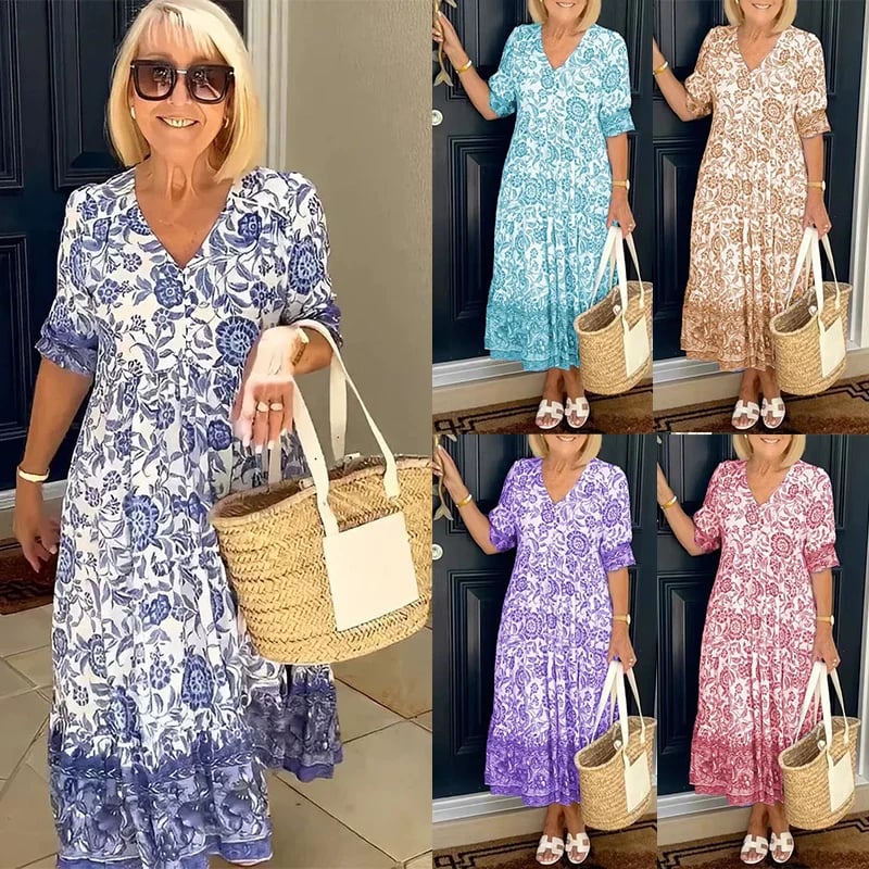 Esther | Bedrucktes Kleid mit V-Ausschnitt, elegant und stilvoll