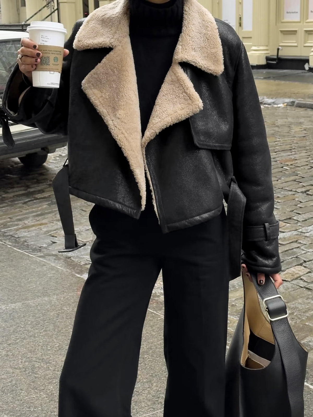 Sherpa | Gefütterte Shearling Leder Flugjacke