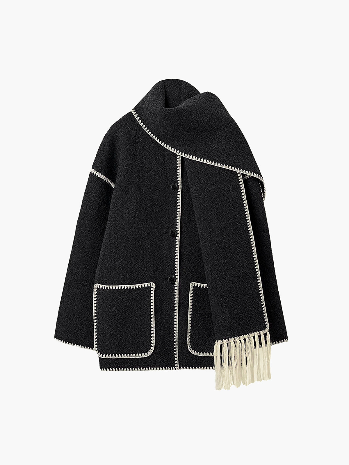 Clara | Elegante Jacke mit Halstuch und Kontrastbesatz