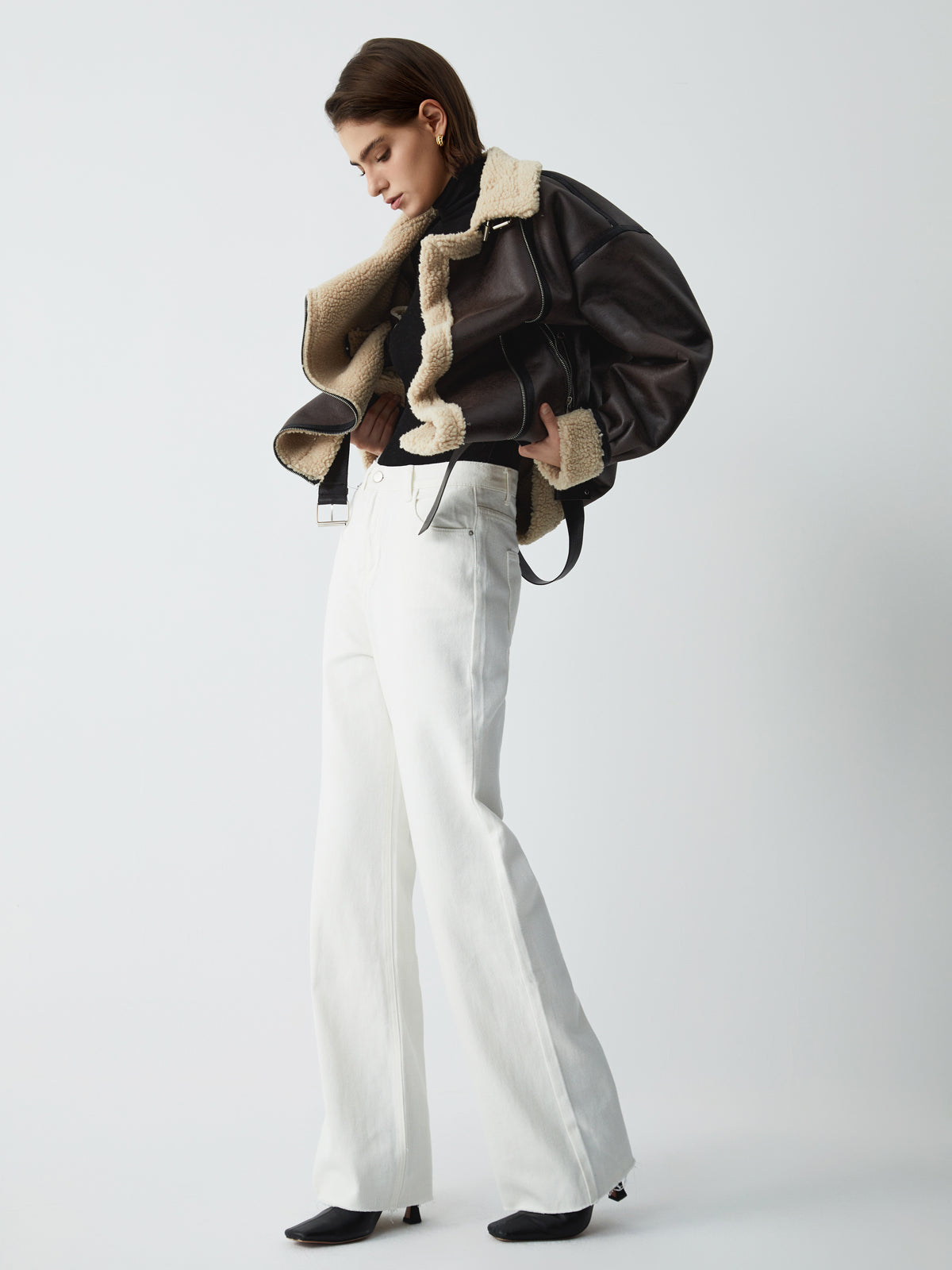 Leon | Klassische Sherpa gefütterte Shearling Leder Flugjacke