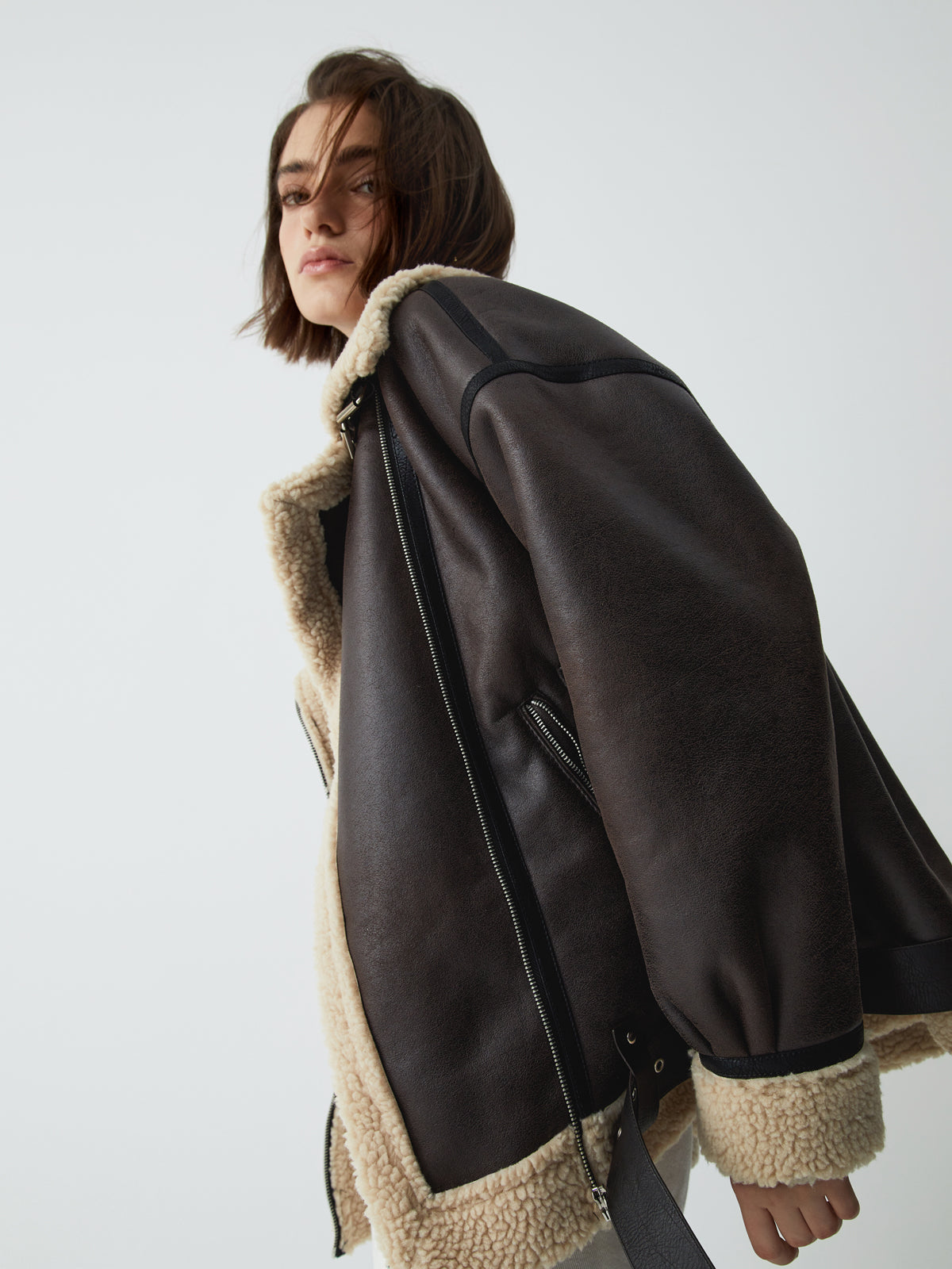 Leon | Klassische Sherpa gefütterte Shearling Leder Flugjacke