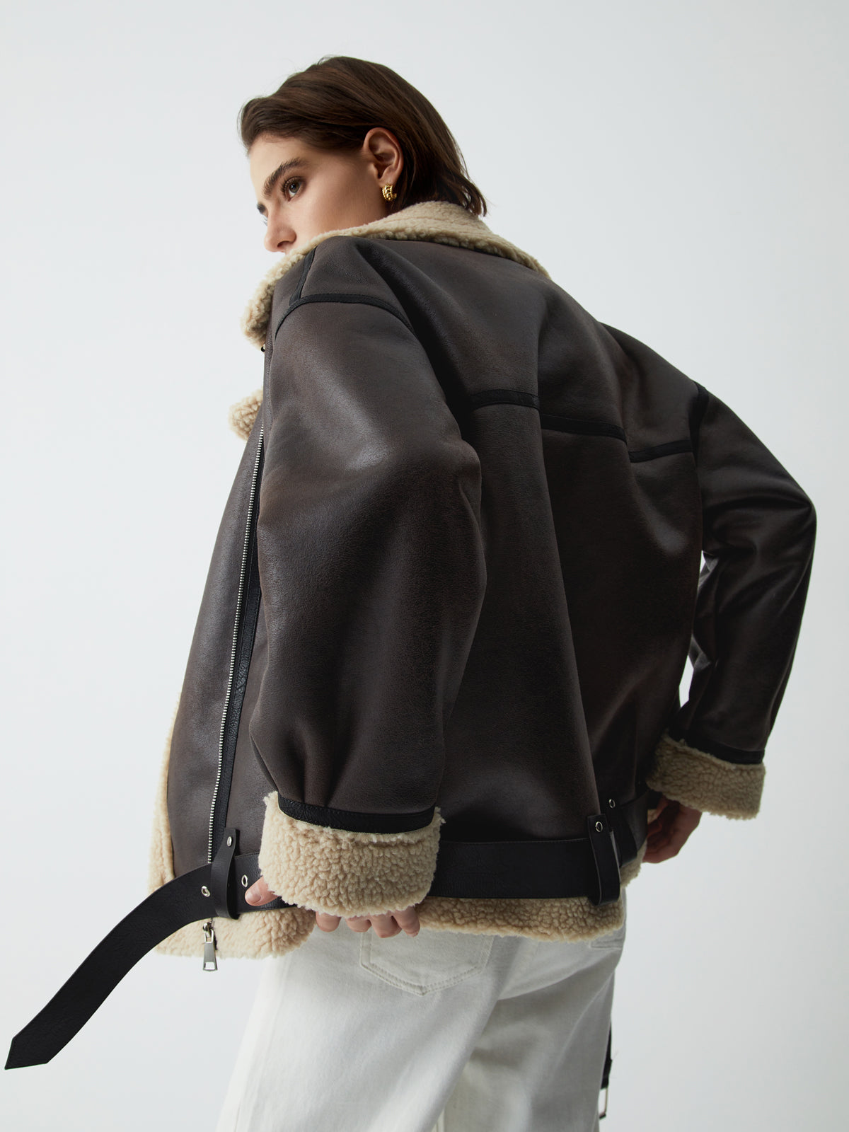 Leon | Klassische Sherpa gefütterte Shearling Leder Flugjacke