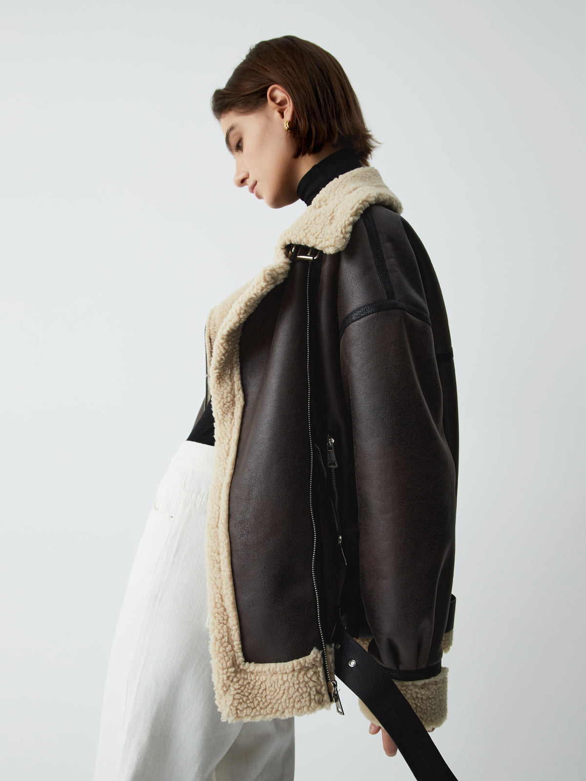 Leon | Klassische Sherpa gefütterte Shearling Leder Flugjacke