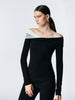 Clara | Asymmetrisches Schulterfreies Langärmeliges Mesh-Top