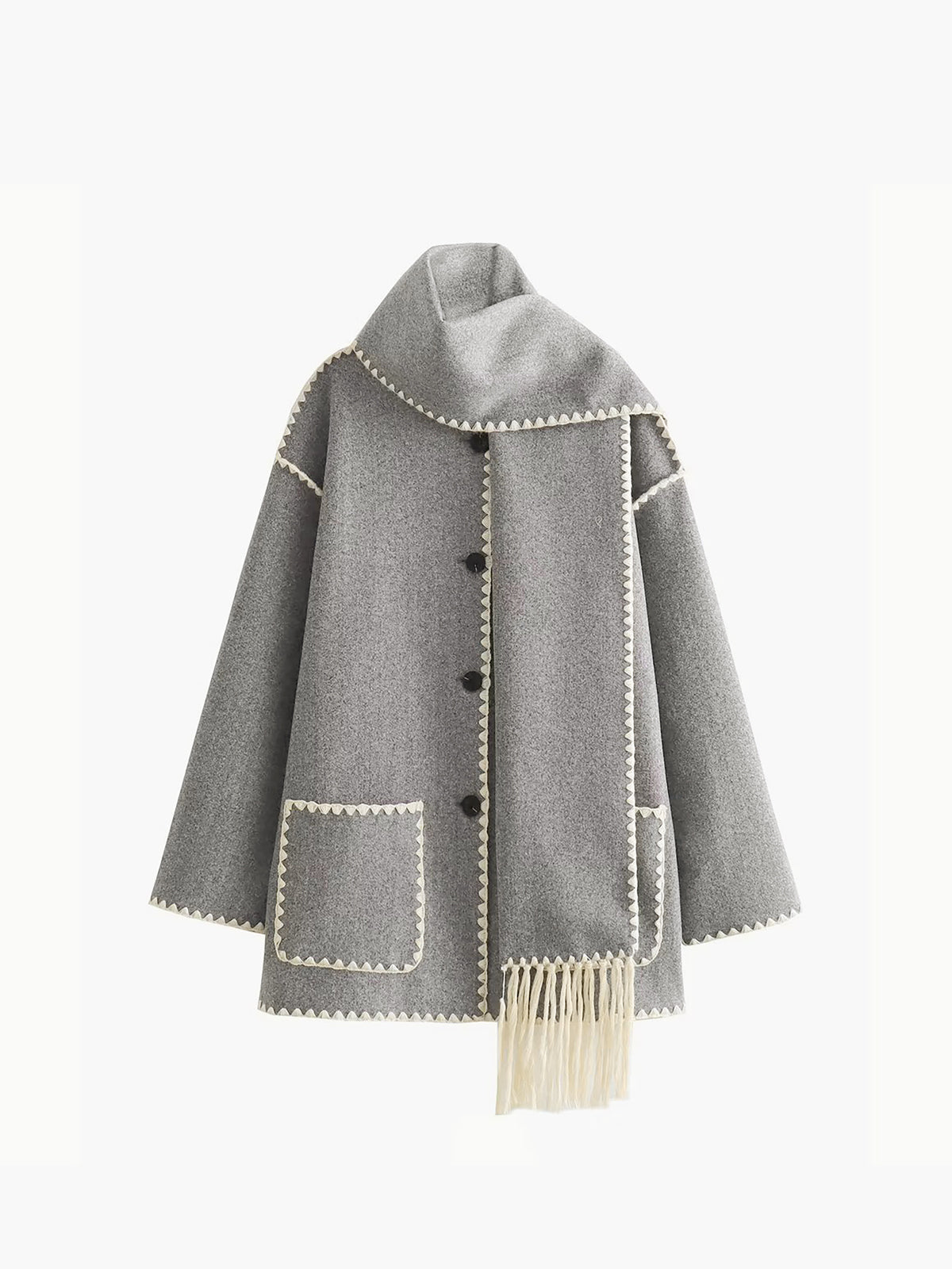 Clara | Elegante Jacke mit Halstuch und Kontrastbesatz