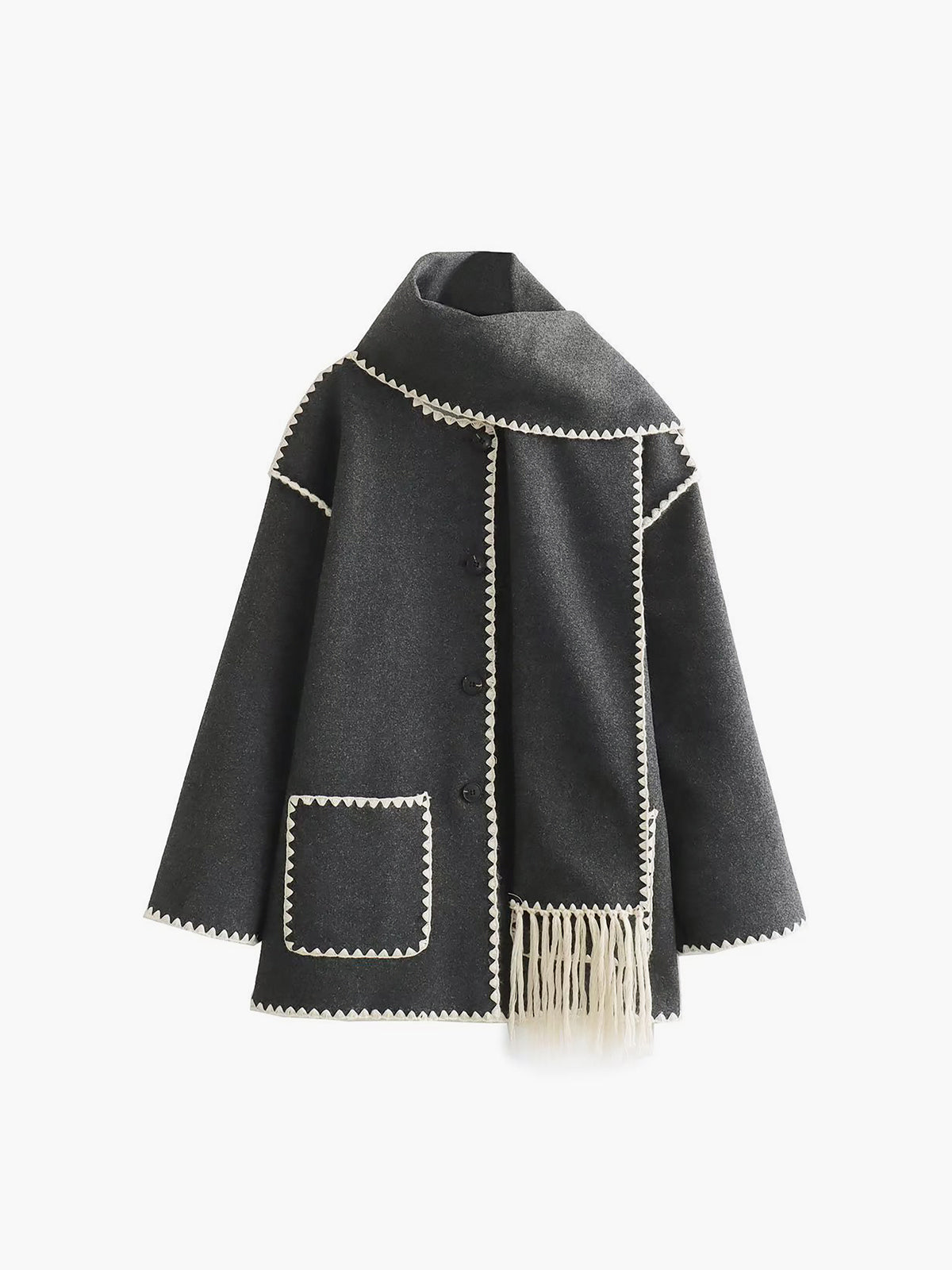 Clara | Elegante Jacke mit Halstuch und Kontrastbesatz