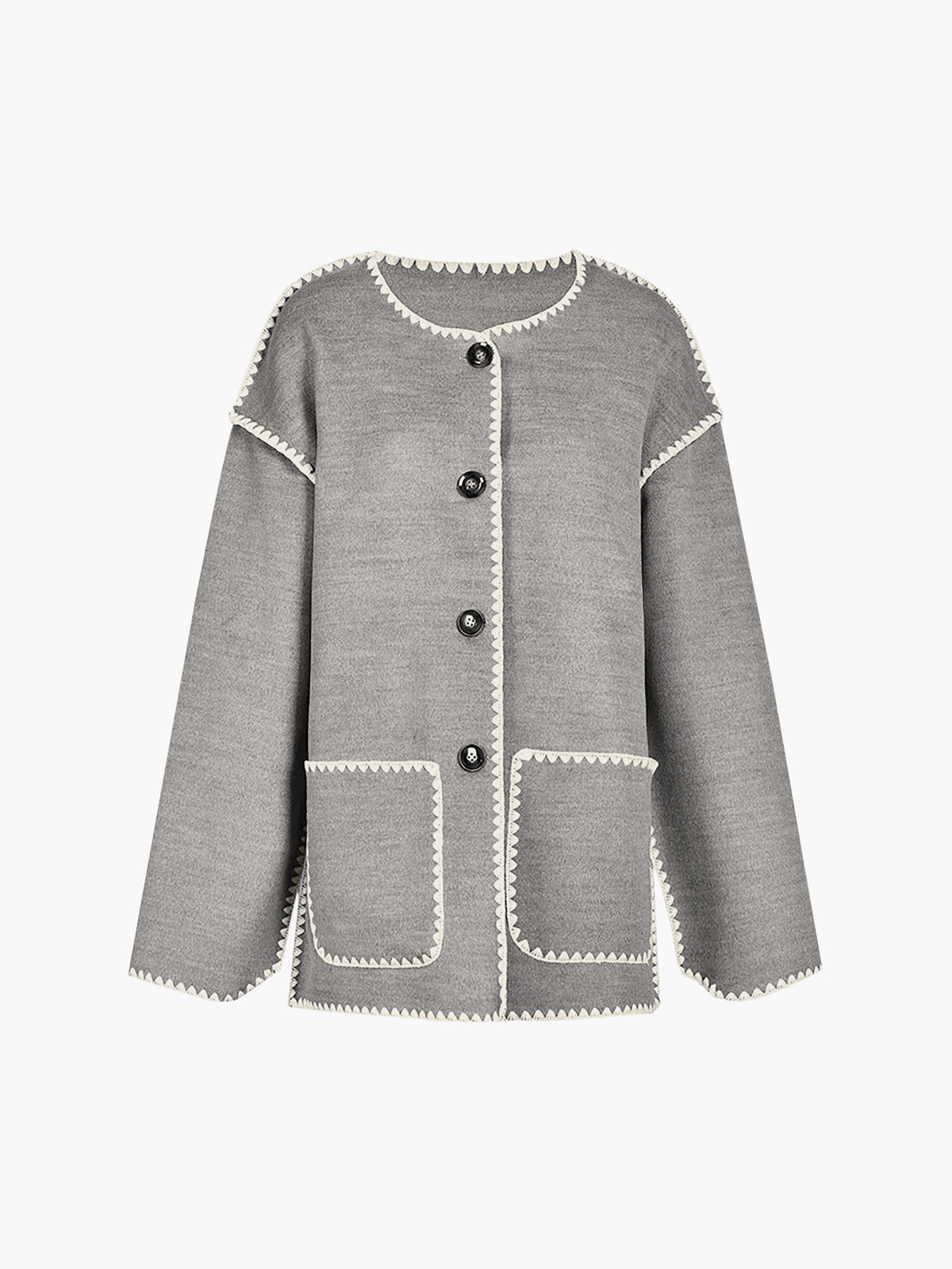 Clara | Elegante Jacke mit Halstuch und Kontrastbesatz
