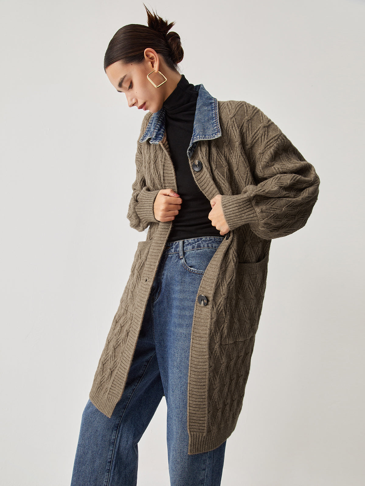 Lena | Elegante Diamantstich-Strickjacke mit langem Ausschnitt