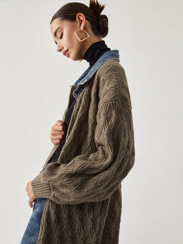 Lena | Elegante Diamantstich-Strickjacke mit langem Ausschnitt