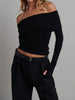 Mia | Schulterfreies überfaltetes Langarm-Crop-Shirt