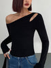Clara | Stilvolles asymmetrisches schulterfreies Slinky Langarmshirt