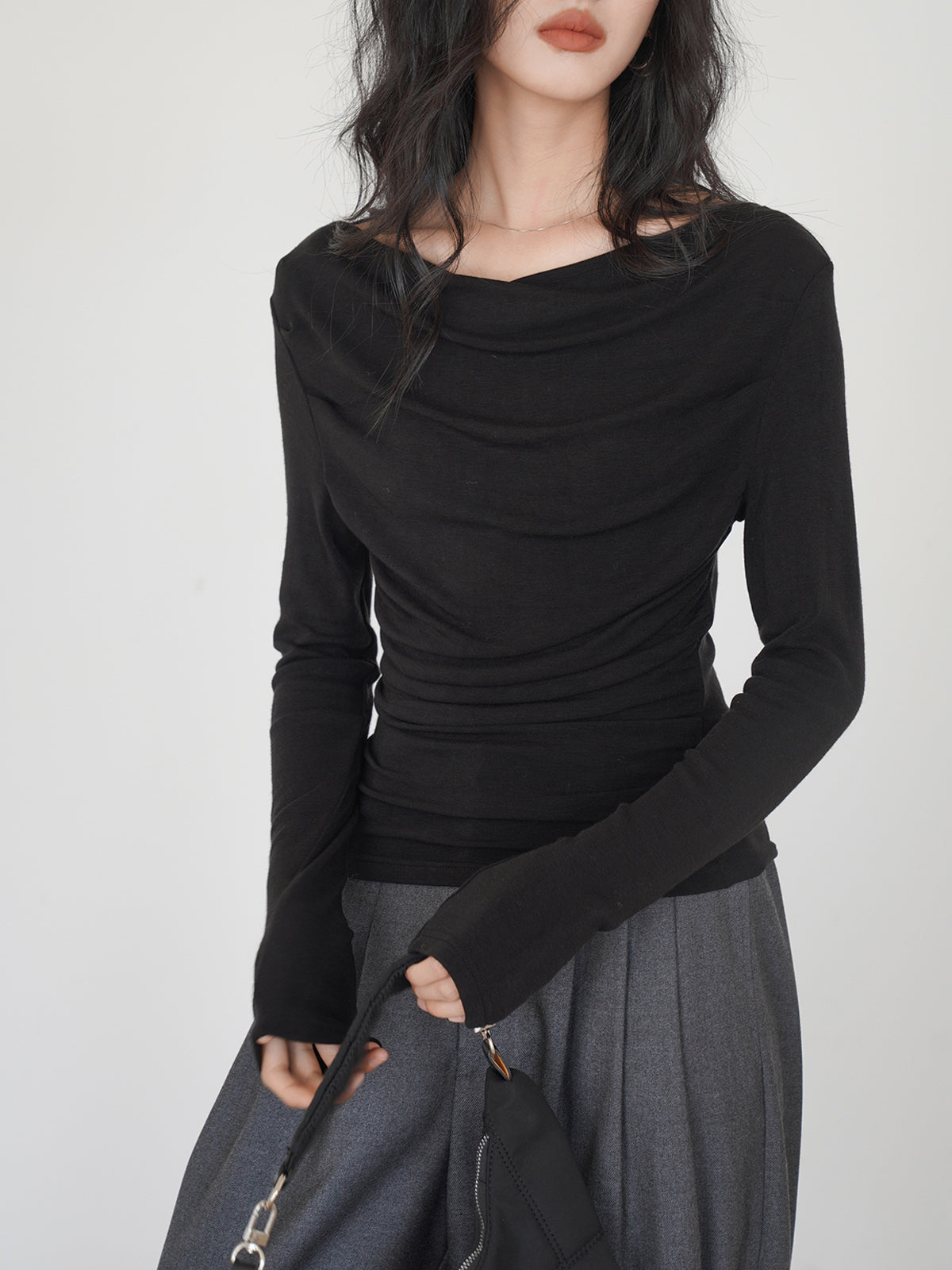 Anja | Drapiertes Langarm-Slinky-Shirt