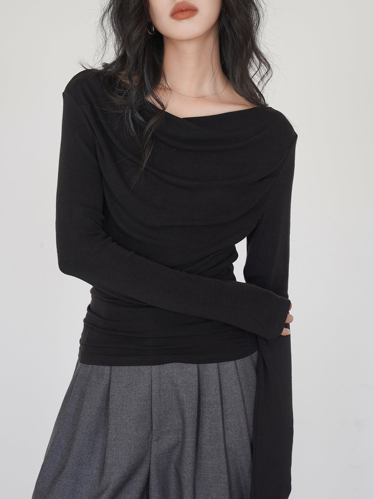 Anja | Drapiertes Langarm-Slinky-Shirt