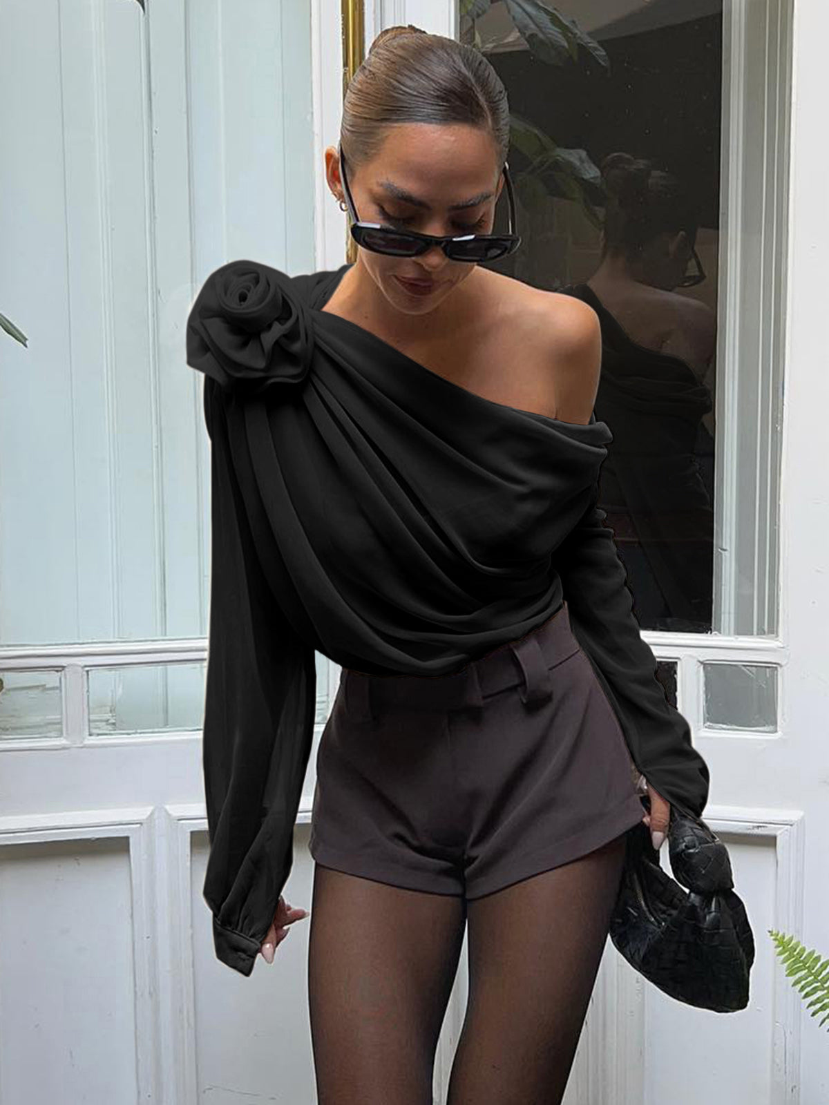 Clara | Asymmetrisches Chiffon Top mit Einem Schulterträger