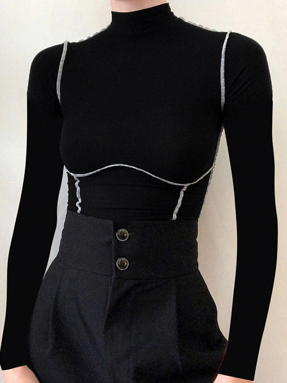 Martin | Kontrastiertes Mock Neck Langarmoberteil